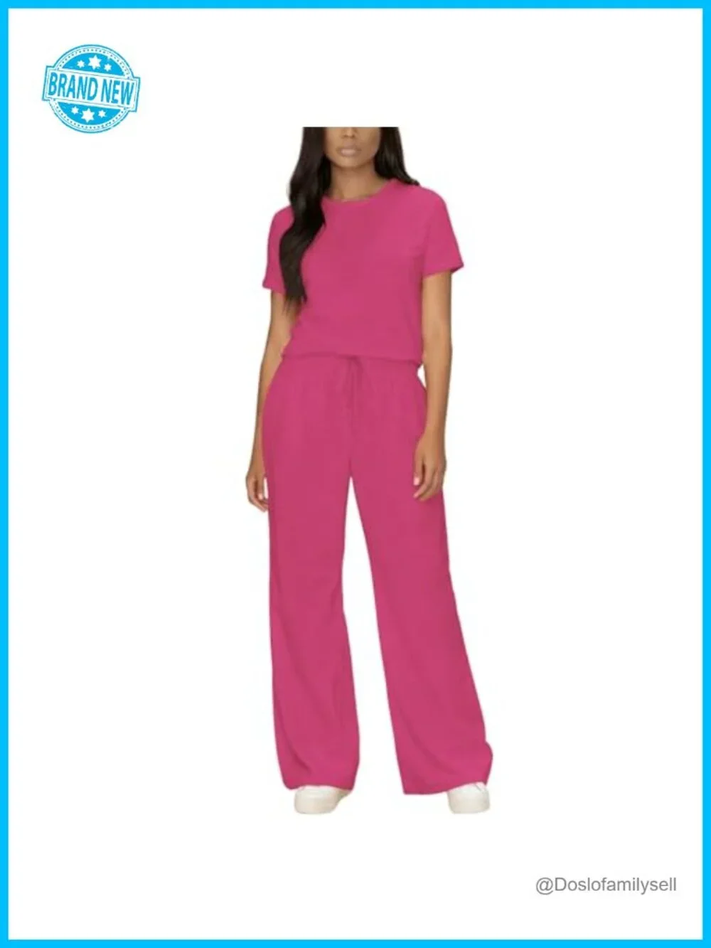 2 Piece Lounge Set: Short Sleeve Top & Wide Leg Pants with Pockets